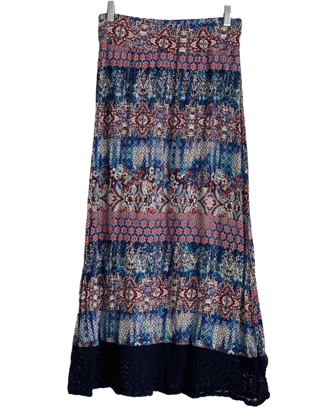 DRESS BARN Women’s Blue Red White Print Unlined Elastic Waist Maxi Skirt